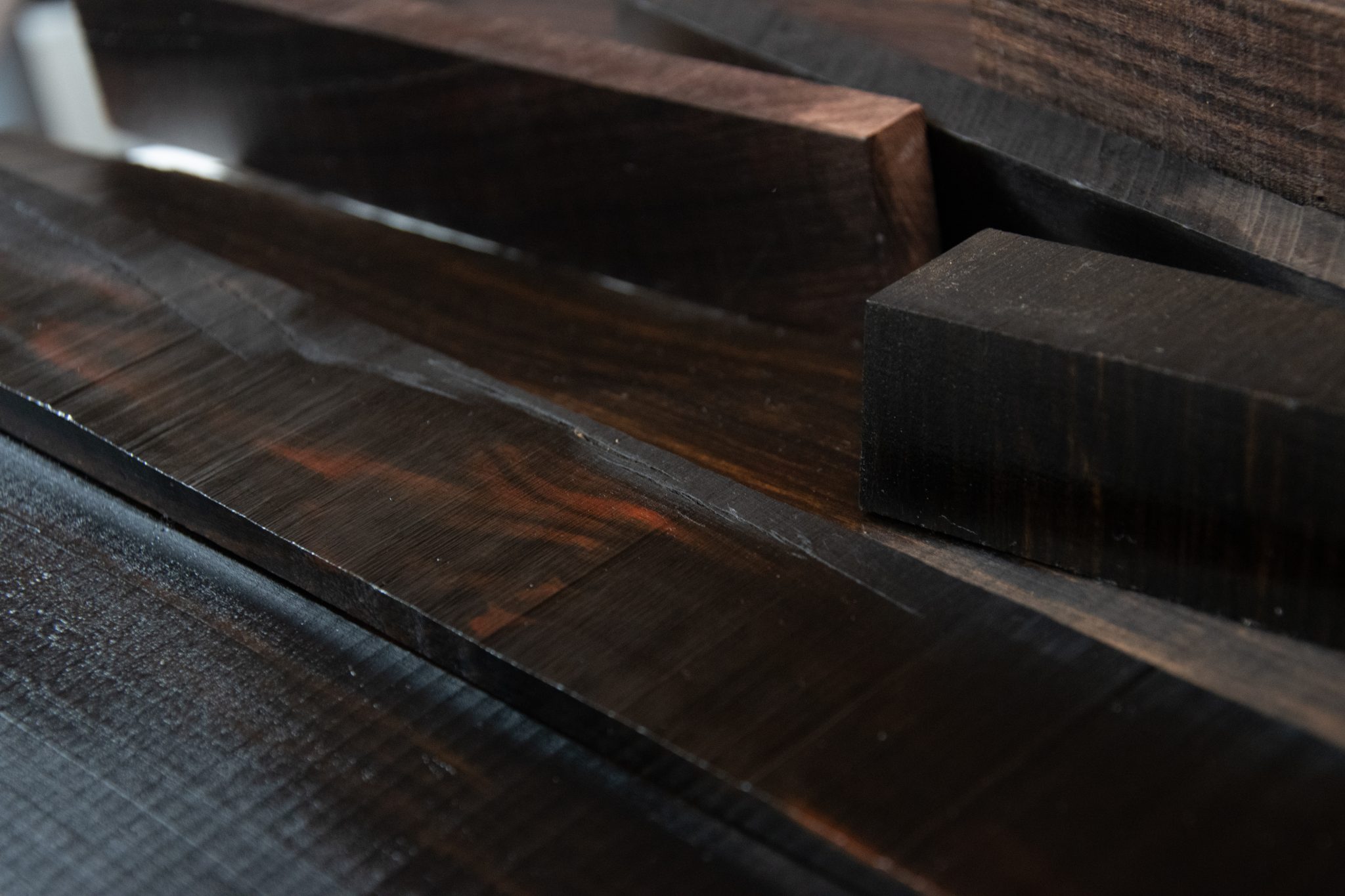 Dark, figured ebony boards and blocks