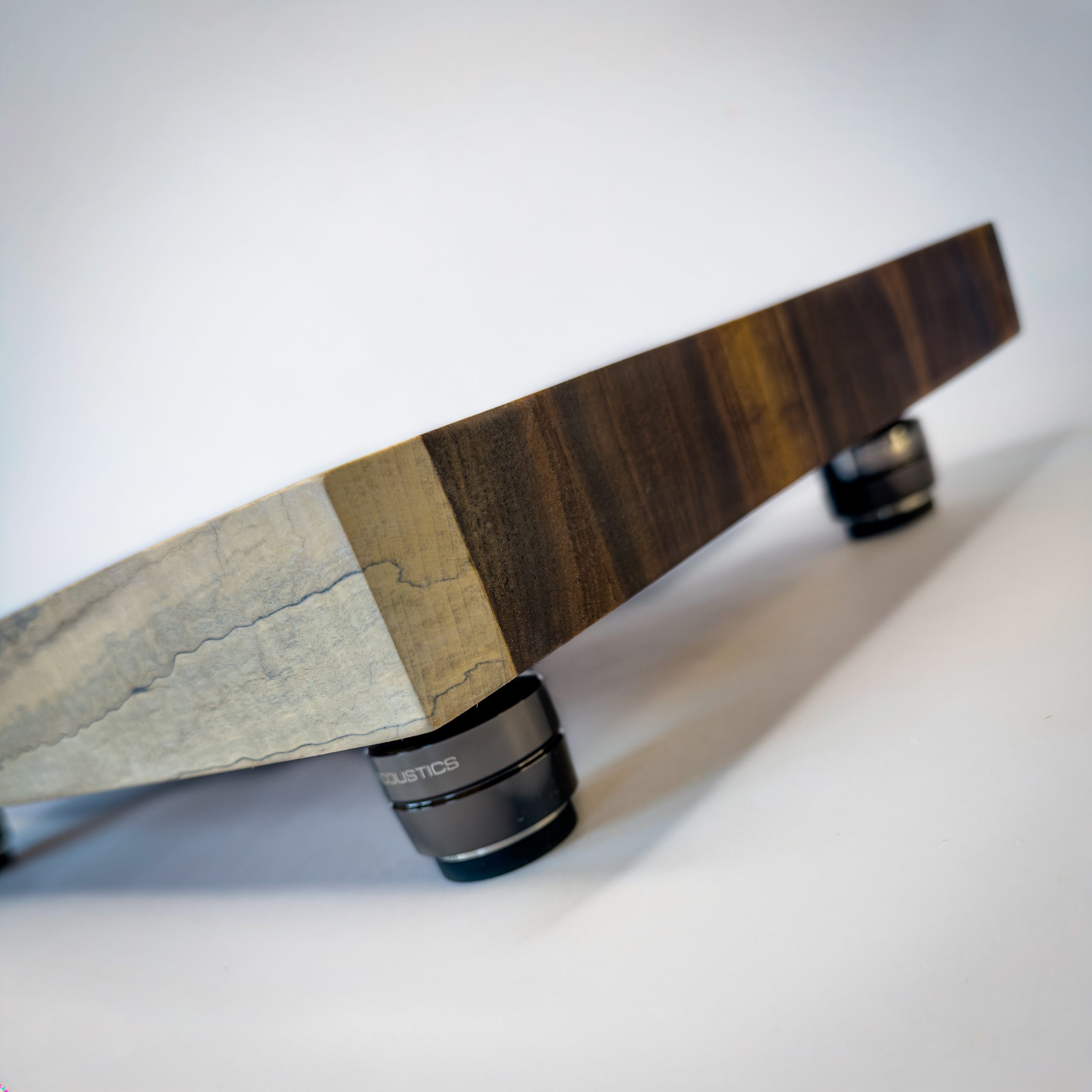 Custom walnut and spalted maple HiFi isolation platform
