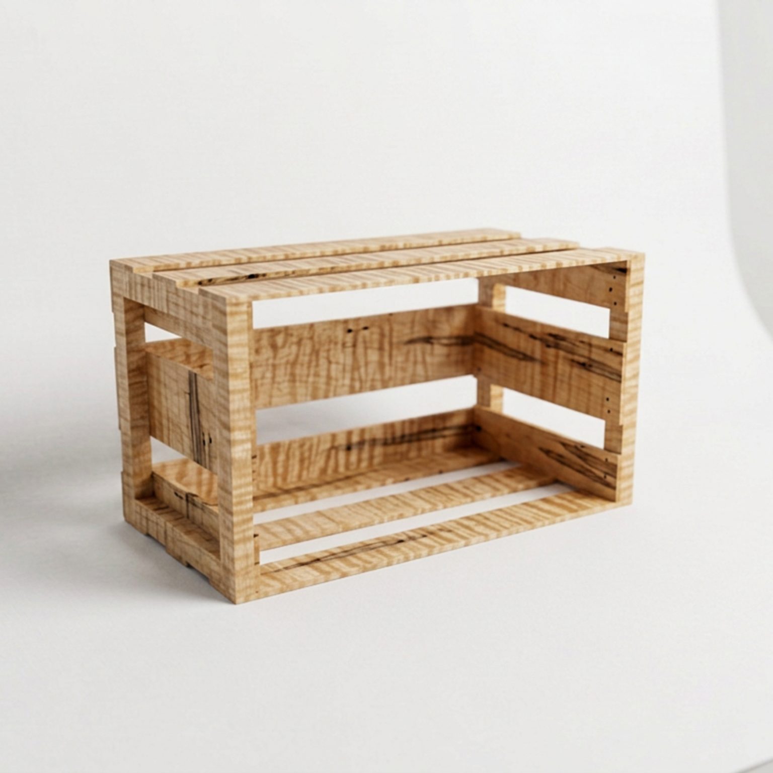 HiFi Record Crate in figured ambrosia maple, front three-quarter view
