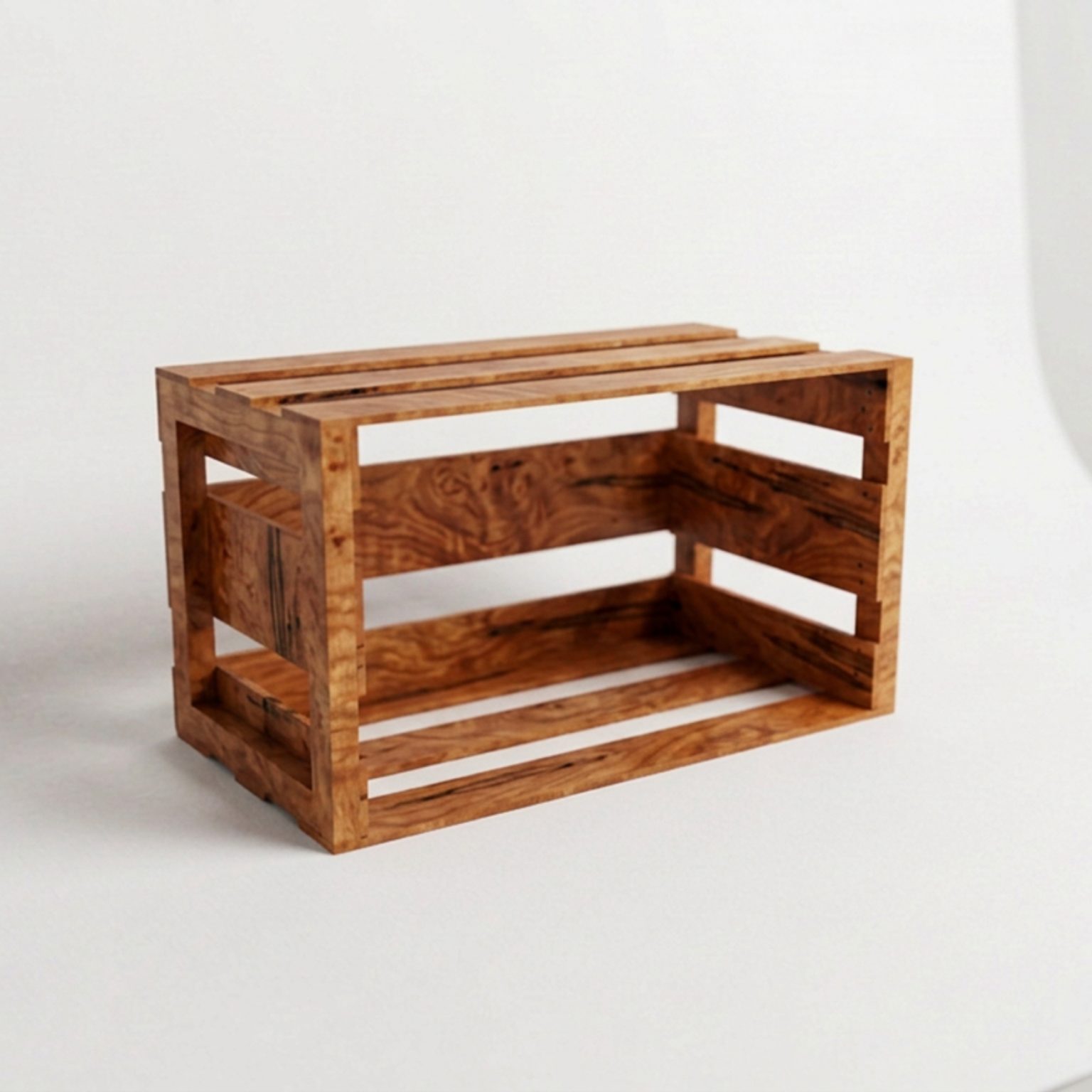 HiFi Record Crate in figured cherry, front three-quarter view