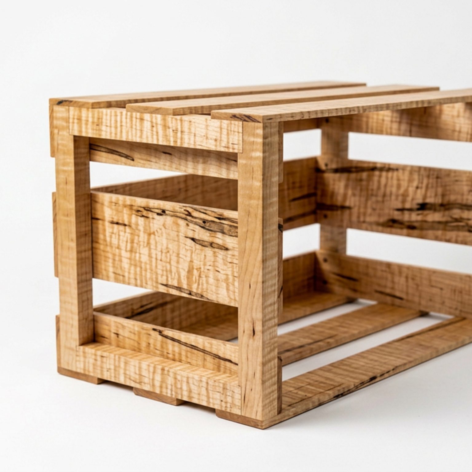 HiFi Record Crate in figured ambrosia maple, side view