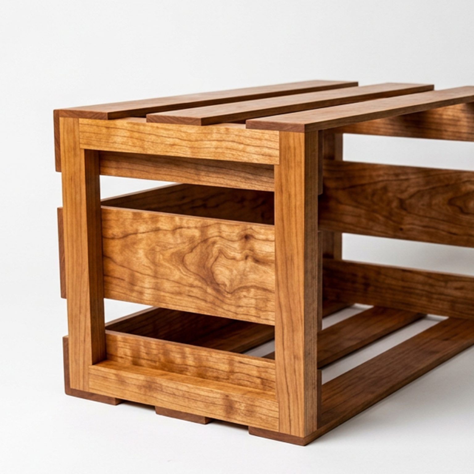 HiFi Record Crate in figured cherry, side view