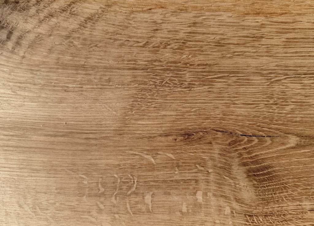 White oak board with straight grain and ray fleck